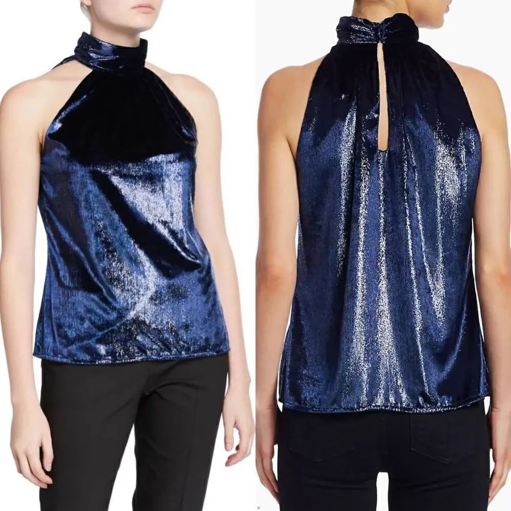 Ramy Brook Pam Shiny Velvet Halter Top M NWT $295